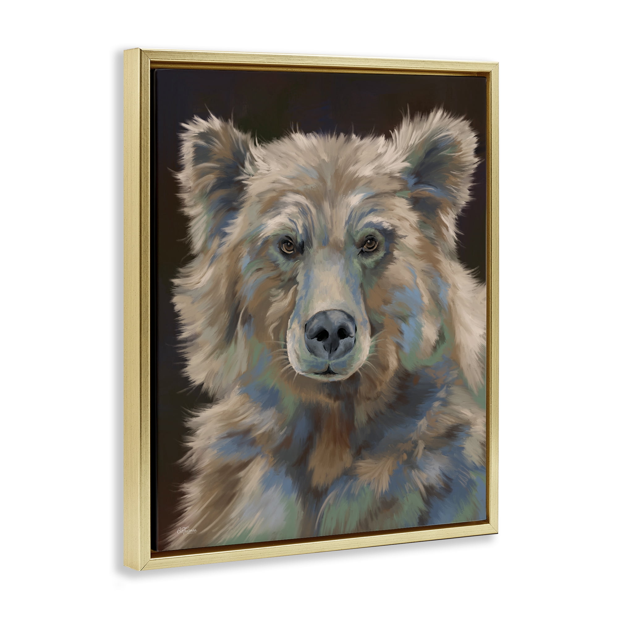 Stupell Industries Fluffy Bear Portrait Animals & Insects Painting Gold Floater Framed Canvas Art Print Wall Art, 17 x 21