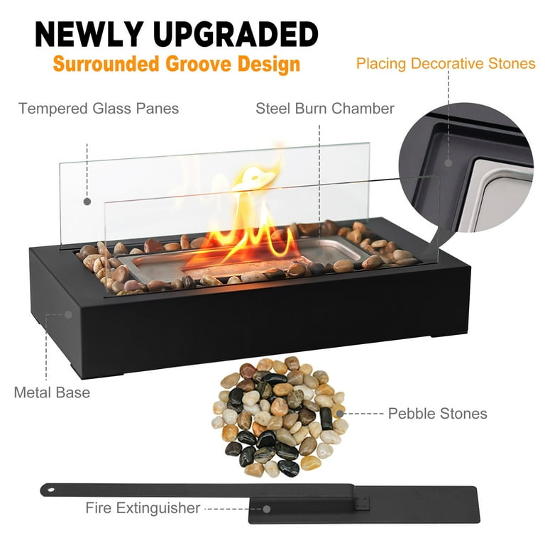 EAST FLAME Rectangular Tabletop Fire Pit with 2 Sided Glass Mini