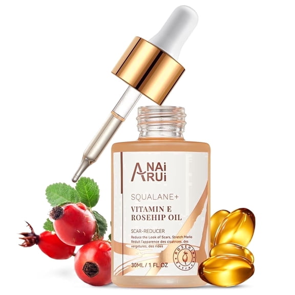 ANAiRUi Squalane   Vitamin E Rosehip Face Oil, Lightweight Facial Oil for Face, Hair, Skin & Nails, Deep Hydration, Nourishing Moisture, 1 fl oz