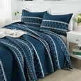 thumbnail image 5 of Andency Quilts for King Bed, 3 Pieces Navy Blue Soft Lightweight Boho Striped Bedspreads for King Size Beds, All Seasons Reversible Coverlet Bedding Sets(106"x 96" Quilt & 2 Pillowcases), 5 of 8