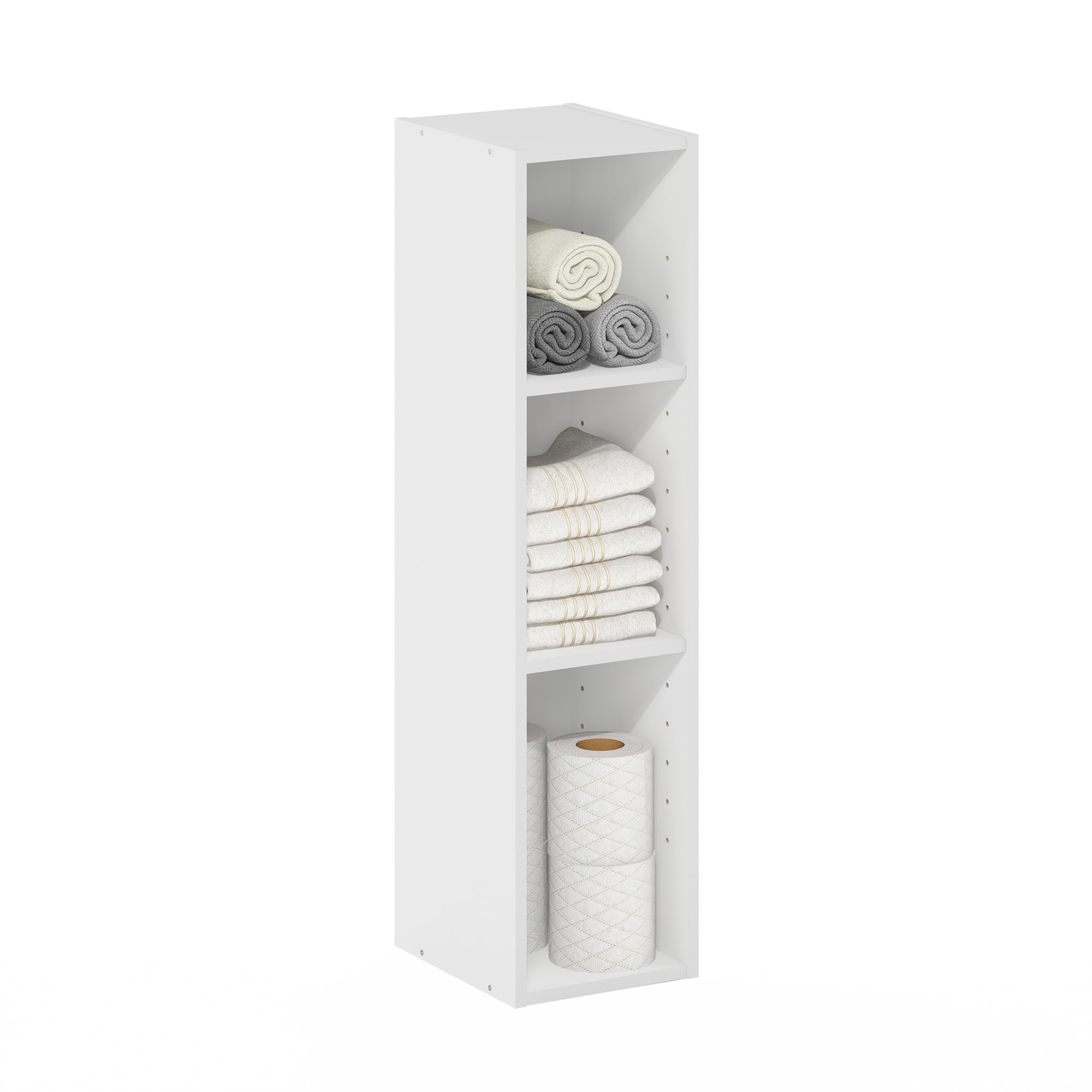 Furinno FULDA Book Shelf, 3-Tier Narrow Bookshelf, Bookcase with 8-In Width Storage Shelf, 9.3 x 7.9 x 31.5, for Living Room, Bedroom, Home Office, Plain White