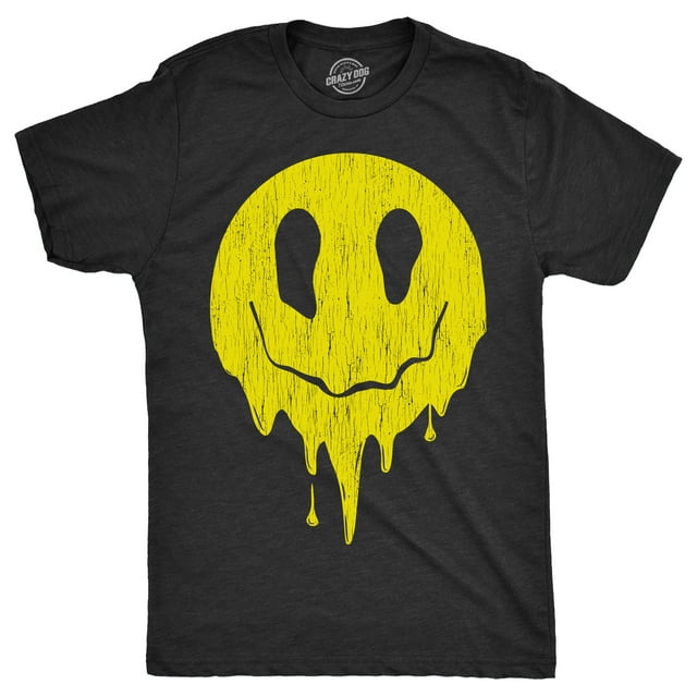 Mens Dripping Smile T Shirt Funny Melting Smiling Face Tee for Guys (Heather Black - DRIPPINGSMILE) - XXL
