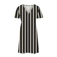 thumbnail image 4 of Summer Saving Wycnly Dresses for Women 2024 Casual High Waist Swing Hem Plus Size Short Dresses Short Sleeve V-Neck Striped Print Summer Mini Sun Dress Khaki XXL Clothes, 4 of 7