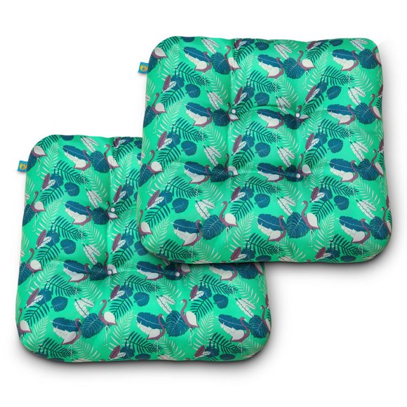 Duck Covers Water-Resistant Indoor/Outdoor Seat Cushions, 19 x 19 x 5 Inch, 2 Pack, Mojito Flamingo
