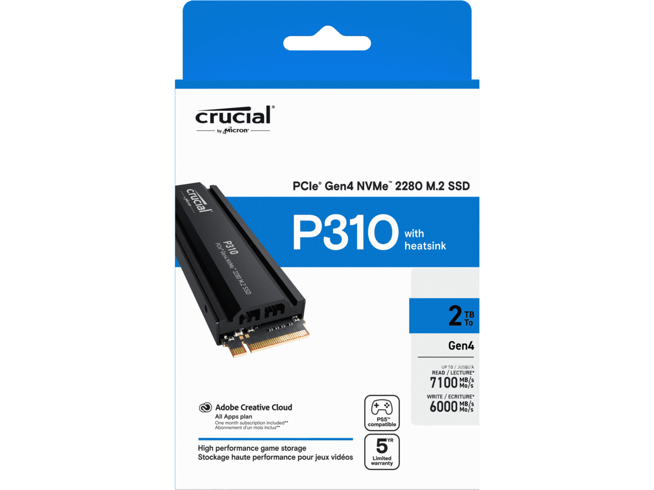 Crucial P310 M.2 2280 2TB PCI-Express 4.0 x4 3D NAND Internal Solid State Drive (SSD) CT2000P310SSD5