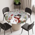 thumbnail image 2 of Round Fitted Tablecloth with Elastic Edge, Grey Christmas Waterproof Table Cloth Table Cover for 36"-44" Tables, Snowman Xmas Tree Ball Snowflake Winter Wooden Tablecloths for Dining Party Outdoor, 2 of 9