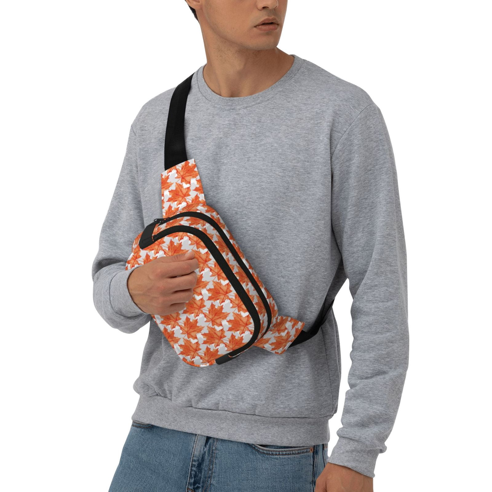 Picia Maple Leaves A Print Square Double-Layer Waist Bag Mini Adjustable Waist Belt Bag Exercise Running Travel Hiking