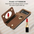 thumbnail image 6 of Allytechgroup Stylish Wallet Phone Case for Samsung Galaxy Z Flip 3 5G, Crossbody Shoulder Strap Make-up Mirror Ring Holder Stand Card Holders Shockproof Case for Girls Women, Brown, 6 of 8