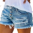 thumbnail image 4 of Wevis Women's High Waist Ripped Denim Shorts, Button Fly Frayed Hem Stretchy Jean Shorts for Summer - LIGHTBLUE_S, 4 of 4