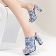 thumbnail image 5 of hopeusnice Slippers for Women Peep-toe Sandals Breathable Non-slip Soft Women's Slippers cloth Materials Summer and Fall Shoes Square High heel Trendy Round toe Dress Shoes Light Blue 40, 5 of 7