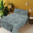 thumbnail image 2 of Ambesonne Oriental Floral Fitted & Flat Sheet with Sham 3 Pcs Set, Boho Bloom Paisley, Twin, Cadet Blue Dark Cocoa, 2 of 5