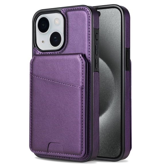 Compatible With iPhone 15 Magnetic Detachable Wallet Case,PU Leather Back Flip Kickstand,[Compatible With Magsafe],With Card Slots,Shockproof Rugged Phone Case Cover,Purple