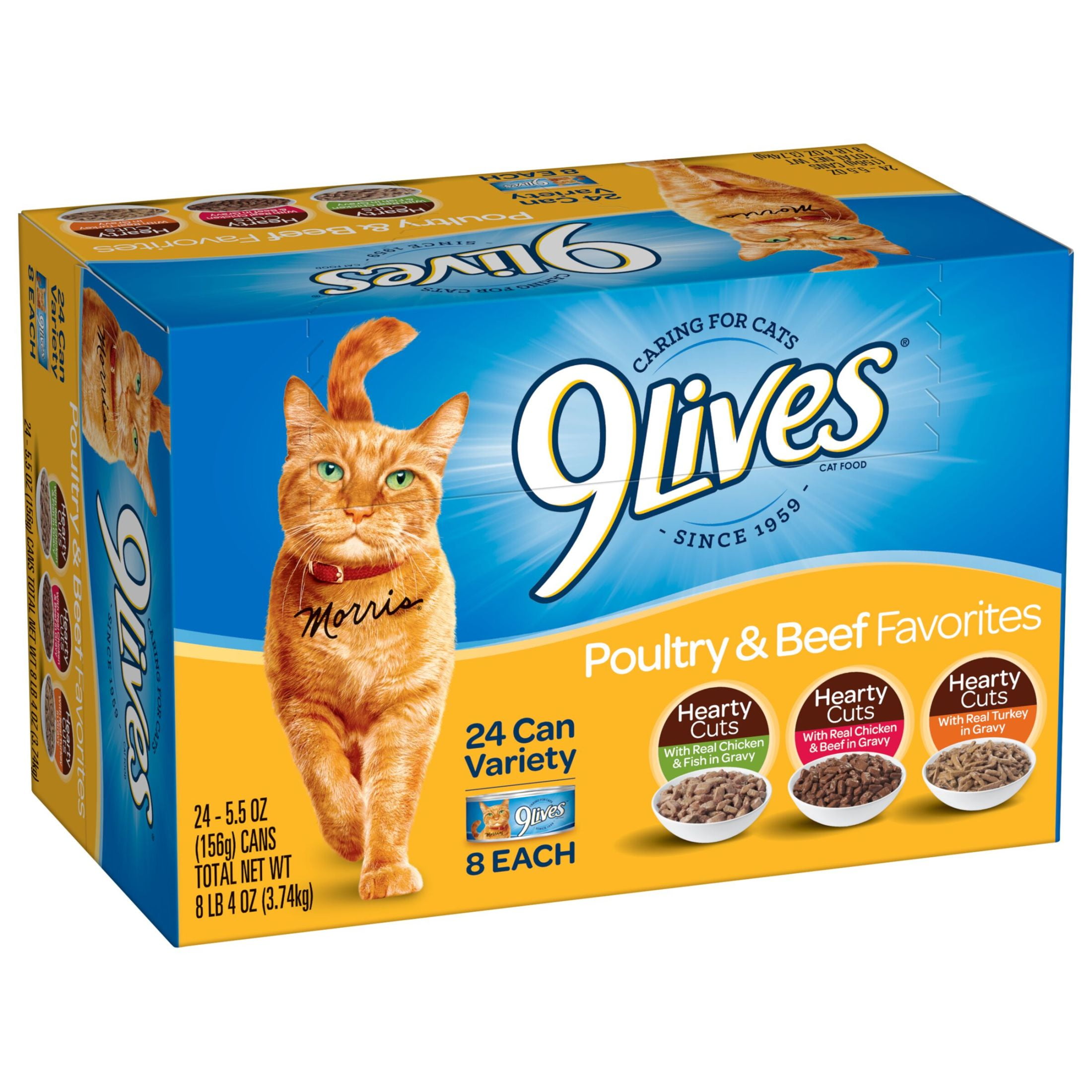 (3 pack) 9Lives Poultry and Beef Favorites Variety Pack Wet Cat Food, 5.5-Ounce Can, 24 Count