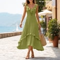 thumbnail image 3 of Iyufng Ruffled Midi Dresses for Women Deep V-Neck Sleeveless Fitted Solid Color Dress, 3 of 5