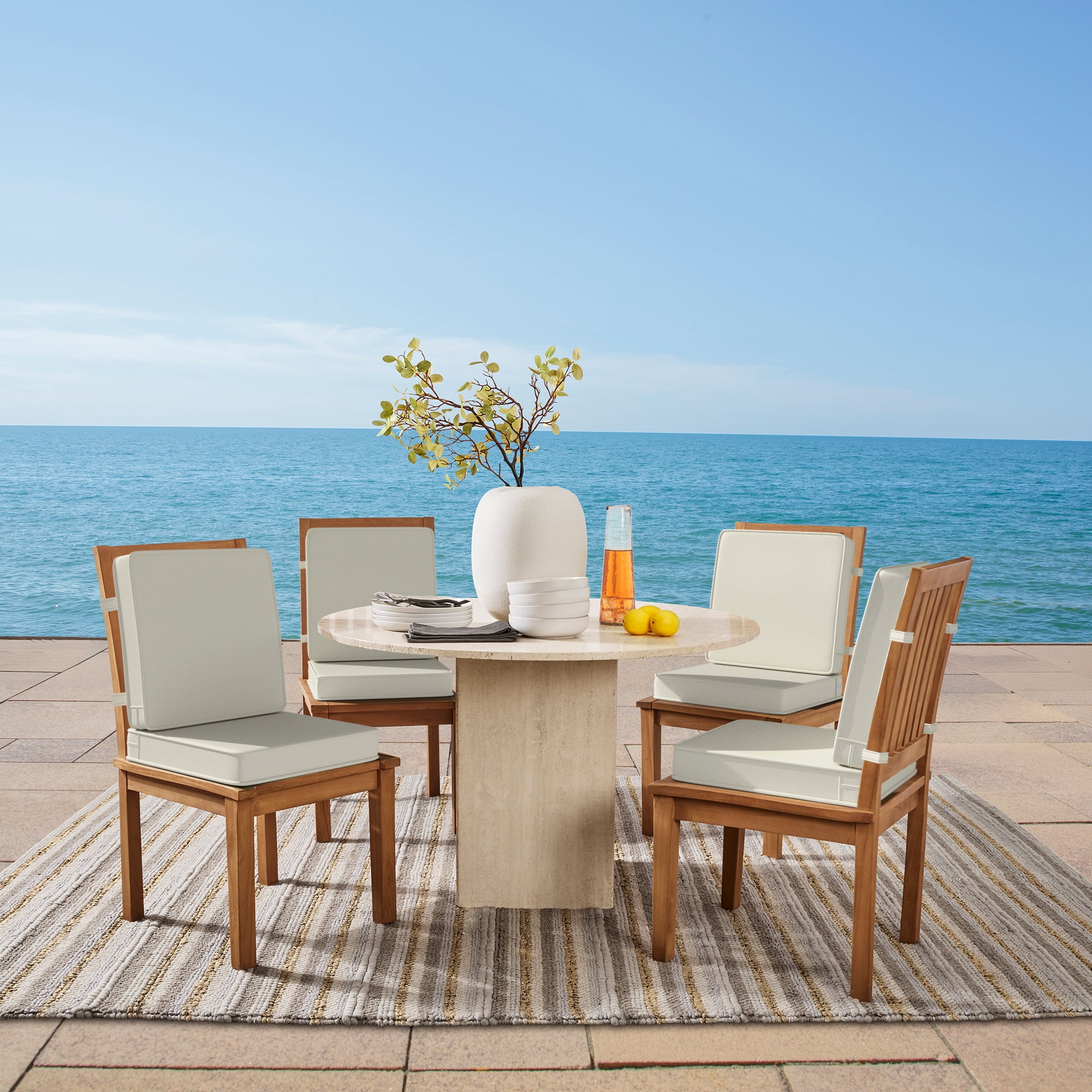 ARDEN Foam Outdoor Double Welted Dining Chair Cushion, 20 x 20, made with ProFoam, Rain-proof, Fade Resistant, Cream Woven Solid