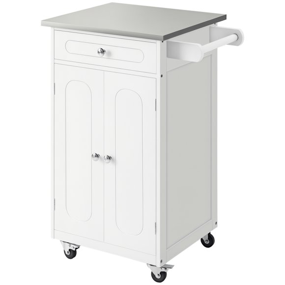 HOMCOM Kitchen Cart, Small Kitchen Island, Stainless Steel Utility Trolley