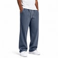 thumbnail image 3 of Men's Corduroy Wide Leg Sweatpants Baggy Elastic Waist Drawstring Pants Loose Fit Casual Streetwear Fall Winter Clothes Blue S, 3 of 5