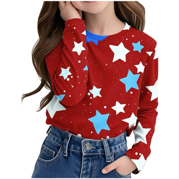 Bnwani Long Sleeve Toddler Shirts Plain Crew Neck Casual Cute Printed Tops 3-4t