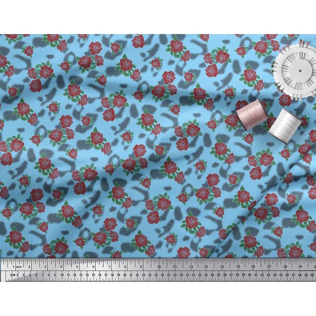 Soimoi Georgette Viscose Fabric Leaves & Rose Floral Decor Fabric Printed Yard 42 Inch Wide