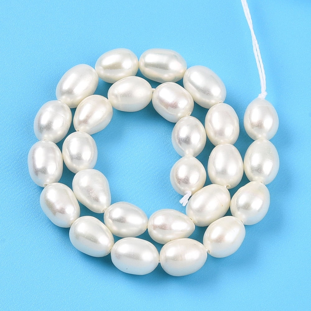 2strands Natural Cultured Freshwater Pearl Beads Strands Rice Creamy White 7~8x5.5~6mm Hole: 0.6mm about 26~27pcs/strand 7.68~7.87''(19.5~20cm)