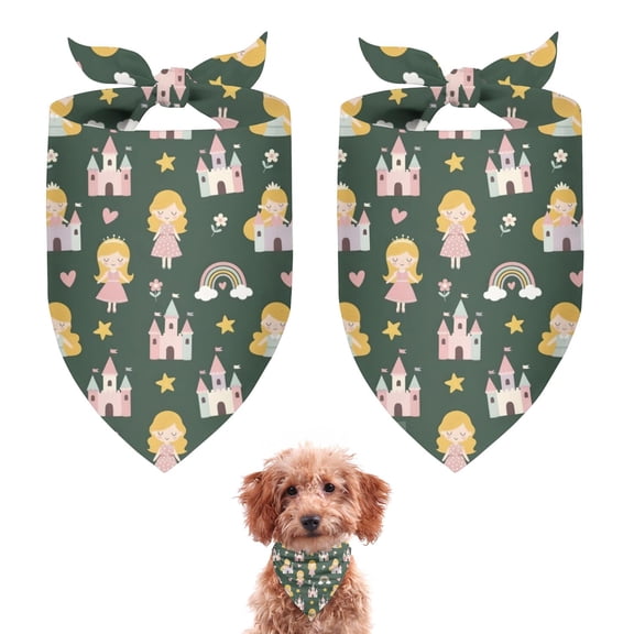 Dog Bandana 2 Pack,Dark Green Princess Castle Pattern Bandanas for Dogs,Cat Bandana,Small/ Large Dog Bandana 2 Size,Dog Bandanas