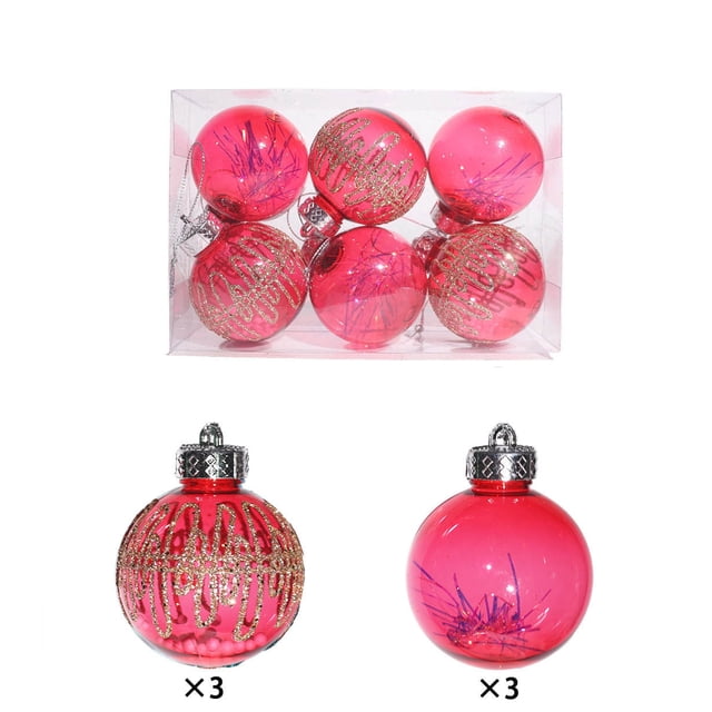 Juego de 6 adornos navideños transparentes de 6 cm con cinta dorada brillante | Adornos navideños de plástico para árboles | Decoración colgante festiva brillante para árboles pequeños y medianos