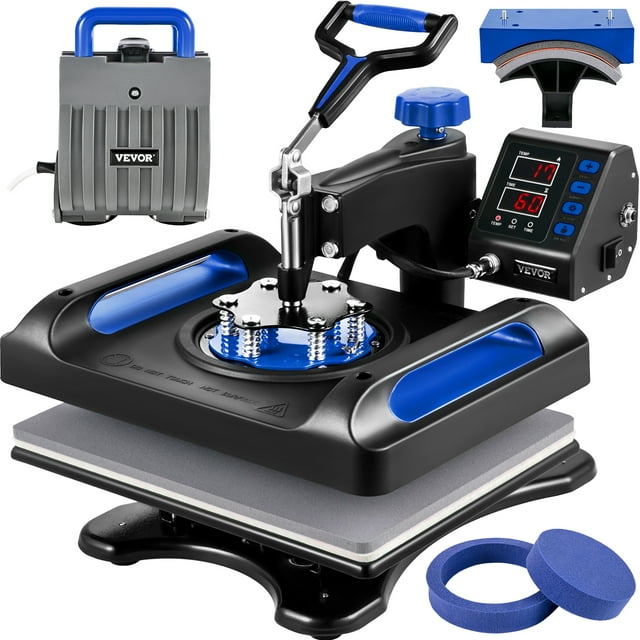 VEVOR Pro Heat Press Machine, 12 x 15 Inches, Fast Heating, 5 in 1 Combo 360 Swing Away Digital Sublimation T-Shirt Vinyl Transfer Printer with Anti-Scald Surface, Hat, Mug, Plate, ETL Listed, Blue