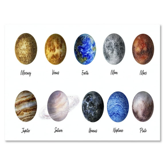 Designart ' All Planets United On White ' Modern Canvas Wall Art Print