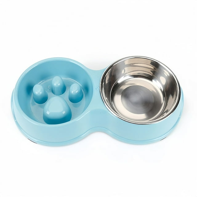 Bol à Alimentation Lente en Acier Inoxydable avec Gamelle d'Eau Intégrée pour Chiens et Chats