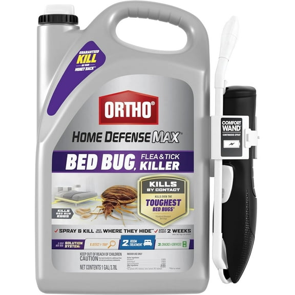 Home Defense Max Bed Bug, Flea and Tick Killer with Comfort Wand, Bed Bug Spray, Kills Bed Bug Eggs, Fleas and Ticks, 1 gal.