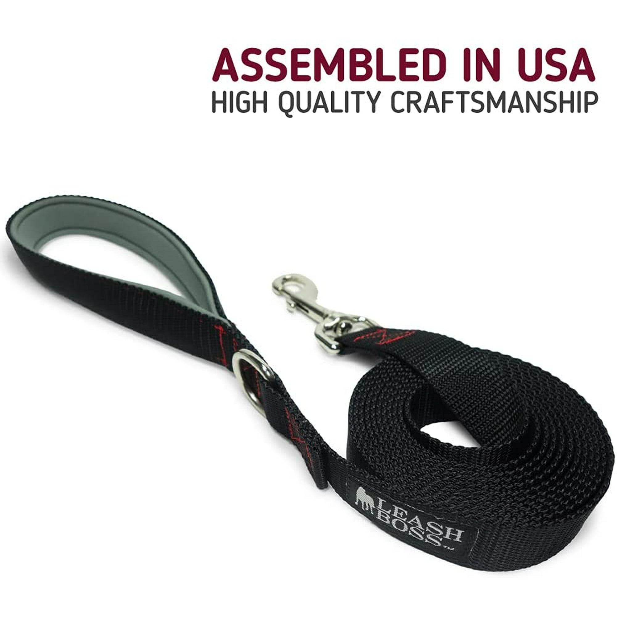 Leashboss 15 Foot Dog Leash with Padded Handle Long Leash for Hiking Camping Exploring or Walking 15 Ft Black Red Grey Walmart