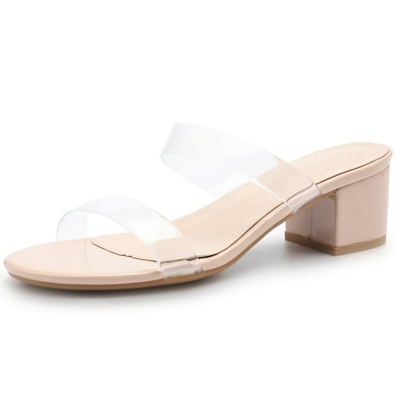 DADAWEN Women's Chunky Heel Sandals Open Toe Two Straps Slip-On Flip-Flops for Parties Weddings Dresses Dating Shoes Clear 4.5US