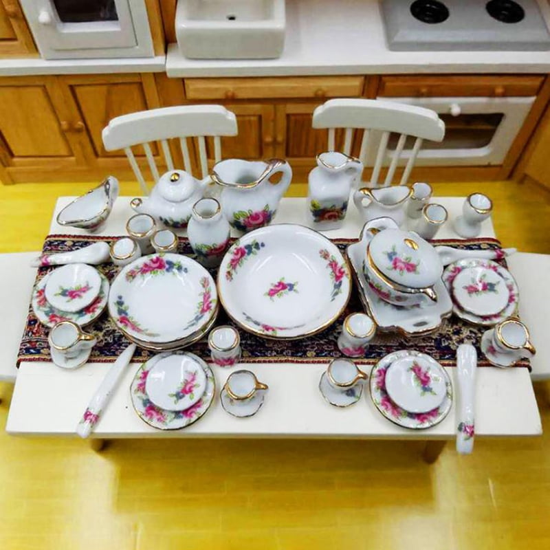 Set of 50 White Kitchenware Plate/Dish Dollhouse Miniatures Ceramic Supply Food 