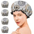 thumbnail image 7 of Shower Caps,Beige Ethnic Mandala Pattern Waterproof Shower Cap for Women 4 Pieces,Double Reusable Hair Cover for Shower PEVA Elastic Stretch Hem, 7 of 7