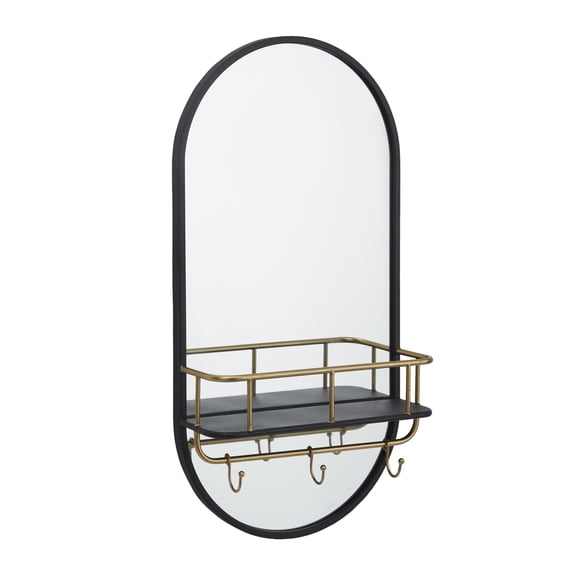 DecMode 14" x 28" Black Oval 1 Shelf Wall Mirror