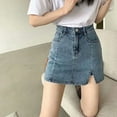 thumbnail image 2 of Youmylove Jean Skorts Skirts For Women Denim Mini Skirt High Waisted Trendy Slit Stretchy Denim Skirt with Shorts Casual Summer Skorts Skirts Womens Denim Shorts, 2 of 7
