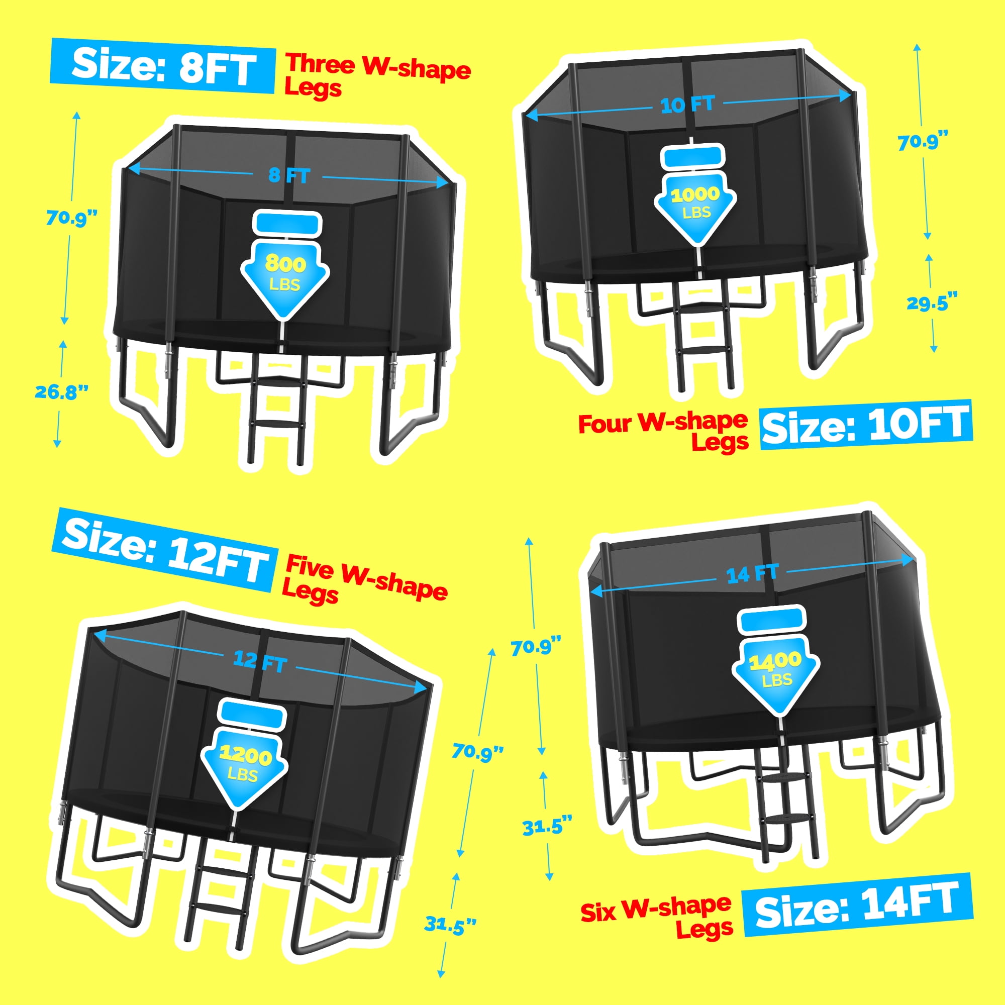 YORIN Trampoline for 3-4 Kids, 10 FT 8 FT Trampoline for Adults with Enclosure Net, Ladder, 1000LBS Weight Capacity Outdoor Round Recreational Trampoline, Heavy Duty Upgrade Trampoline