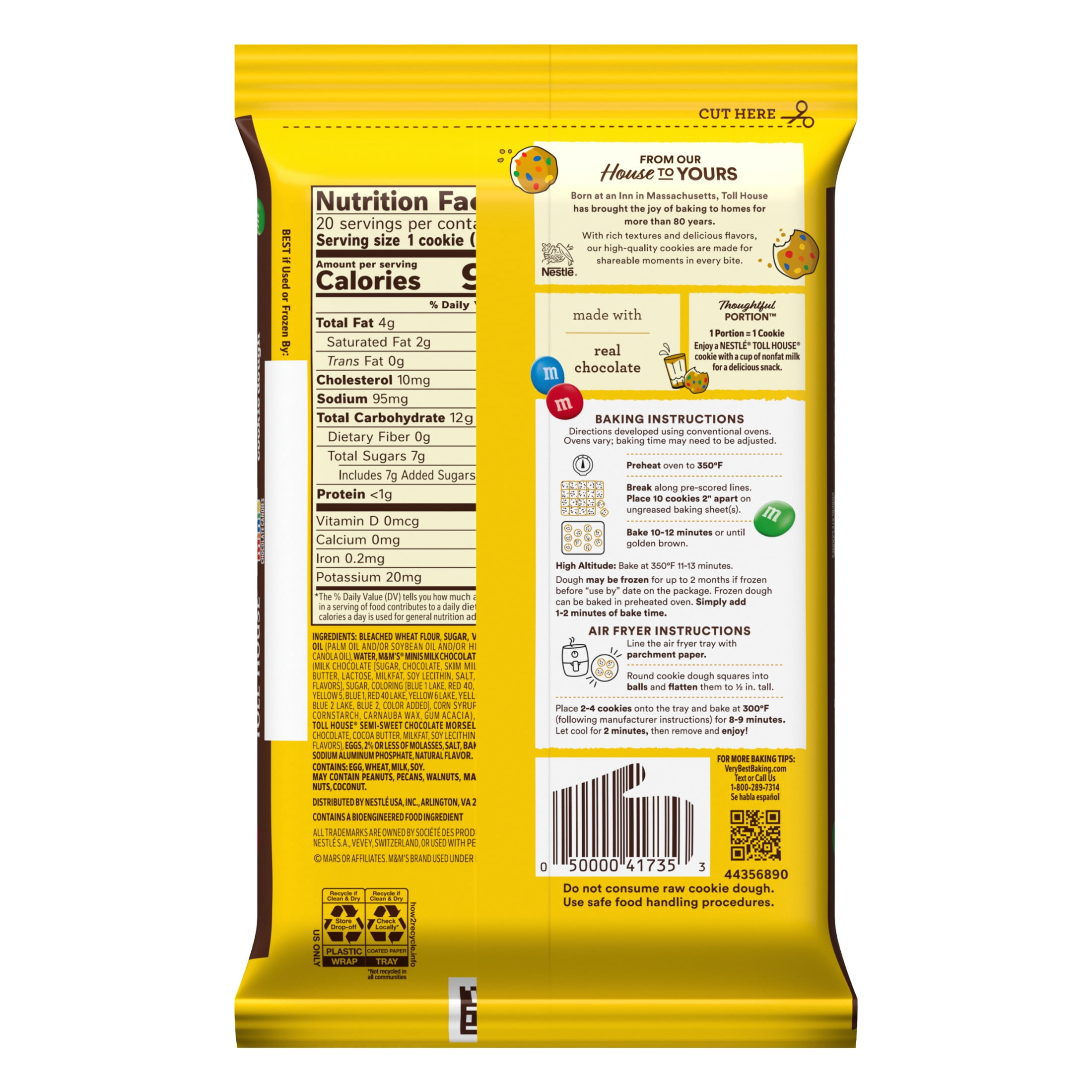 Nestle Toll House M&M'S Minis Chocolate Chip Cookie Dough, Makes 20 Cookies for Holiday Baking, 14 oz