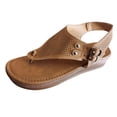 thumbnail image 4 of UTTOASFAY Summer Casual Hollow Split-Toe Women's Herringbone Wedge Sandals Brown 10(42), 4 of 7