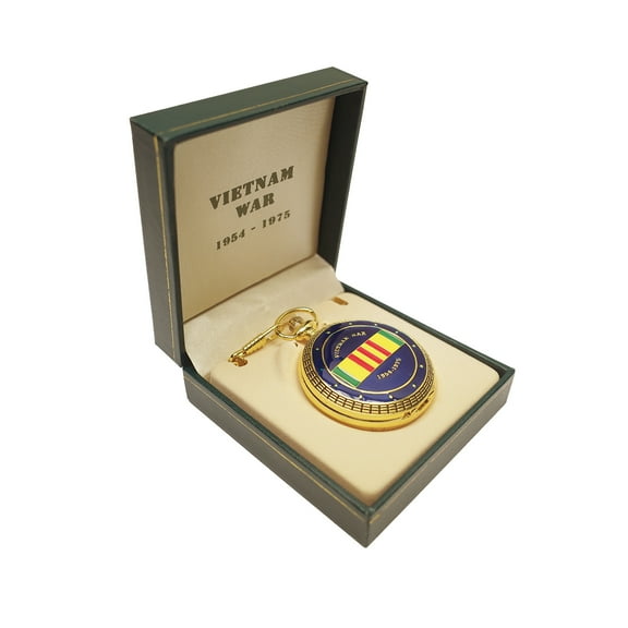 US Military Vietnam War Vet Ribbon Mens Gold Pocket Watch Chain Nam Veteran Gift