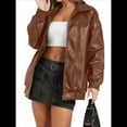 thumbnail image 2 of Chaqueta de Sintético para Mujer, Abrigos de Motociclista Extragrandes, Moda Otoño 2025, Ropa de Invierno Camello XXL, 2 of 7