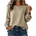 thumbnail image 2 of ClodeEU Women's Crew Neck Long Sleeve Side Button Split Tops,Casual Loose Solid Color Pullover Shirts ,Women's Plus M, 2 of 6