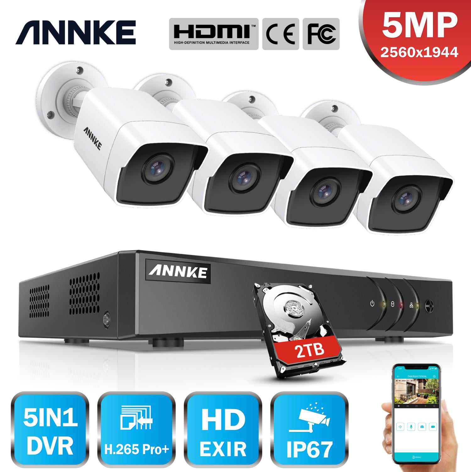 3MP DVR 8CH 4x 2MP 1080P PIR Detection Security Camera System IP67 ANNKE H.265 
