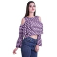thumbnail image 3 of Moomaya Button Front Cold Shoulder Top Printed  Casual Loose Blouse Short Top, 3 of 4