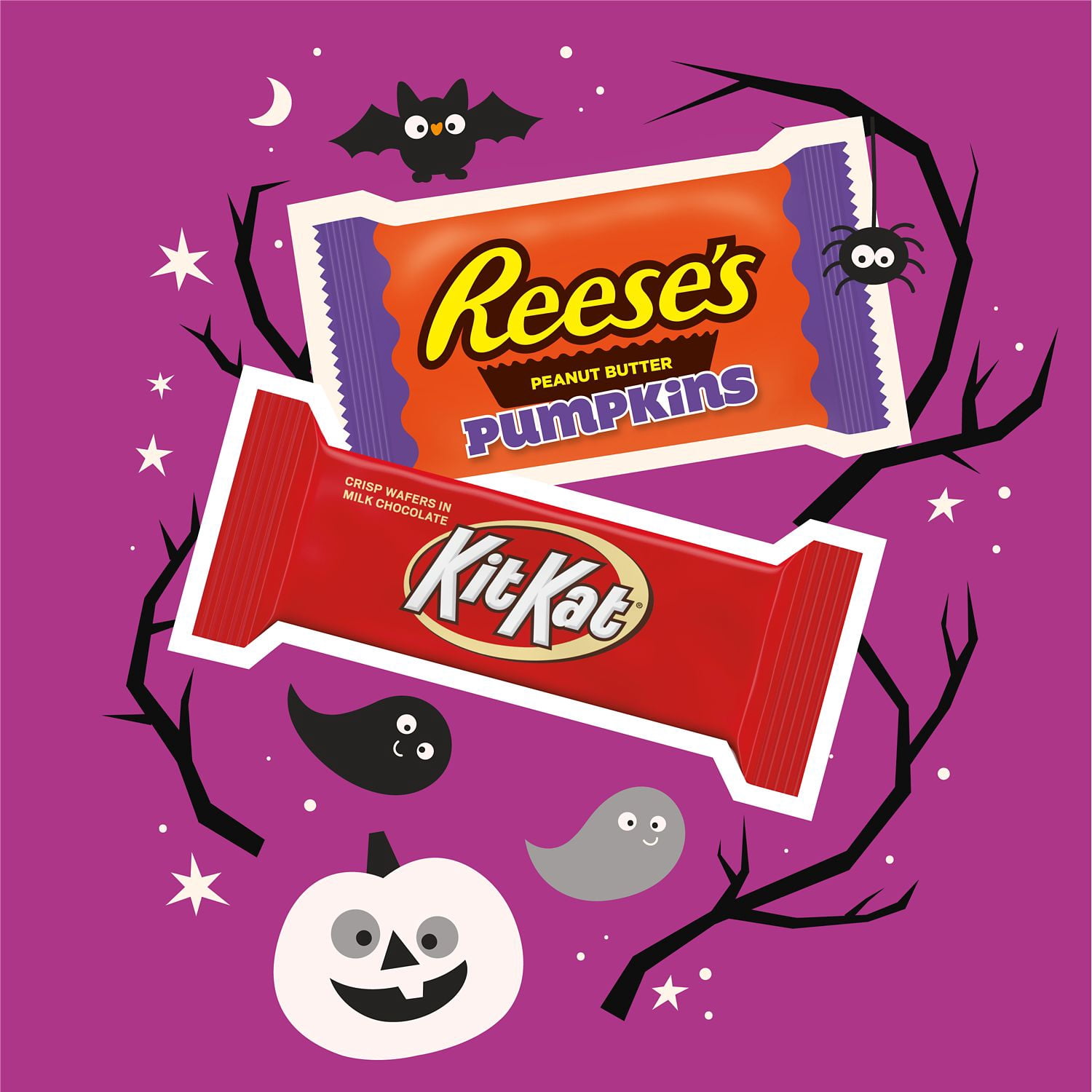 REESE'S and KIT KAT, Milk Chocolate Assortment Snack Size Candy, Halloween, 49 oz, Bulk Bag, 90 Pieces