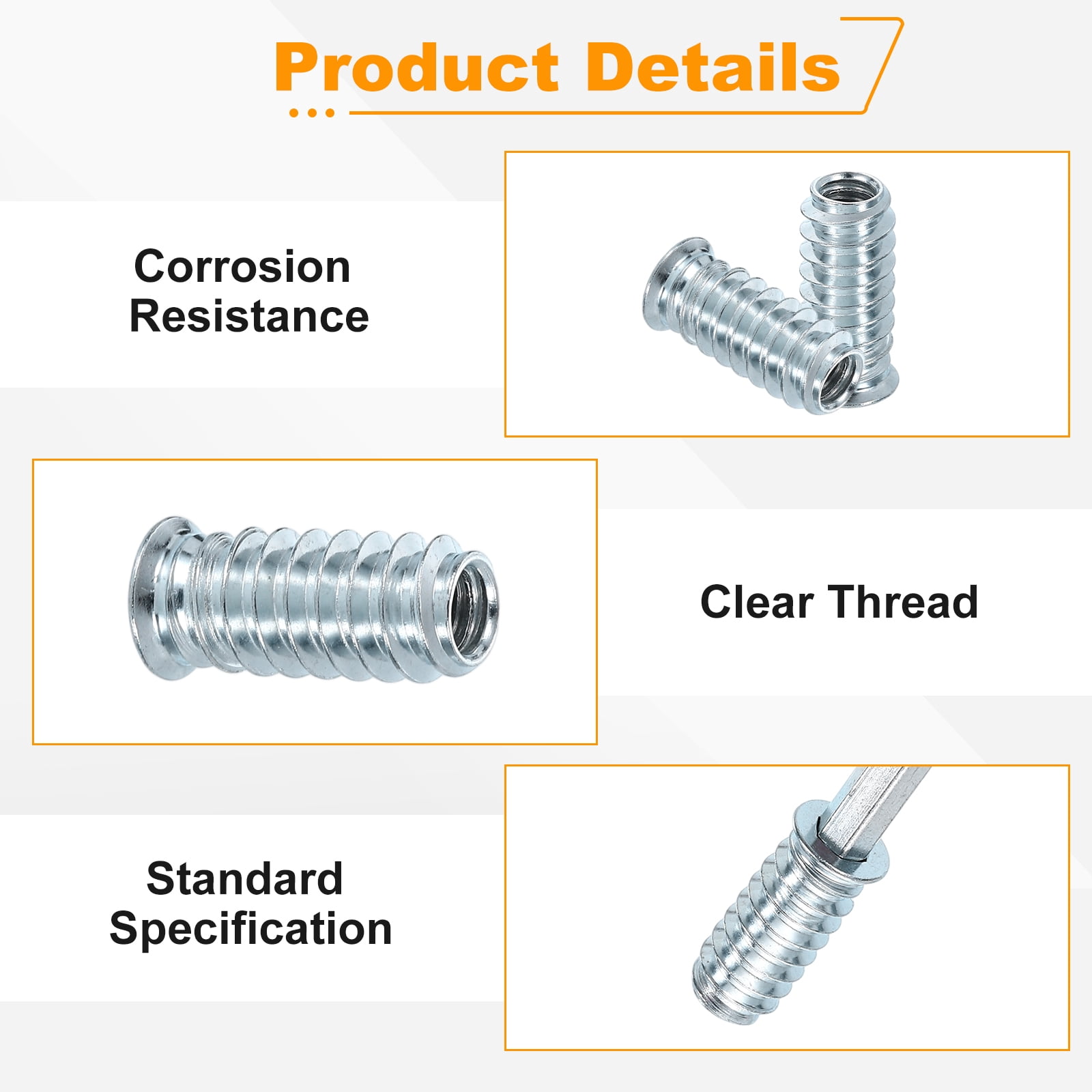 50 Pcs Threaded Insert for Wood, 1/4 - 20 Threaded Studs 25mm Length, Silver