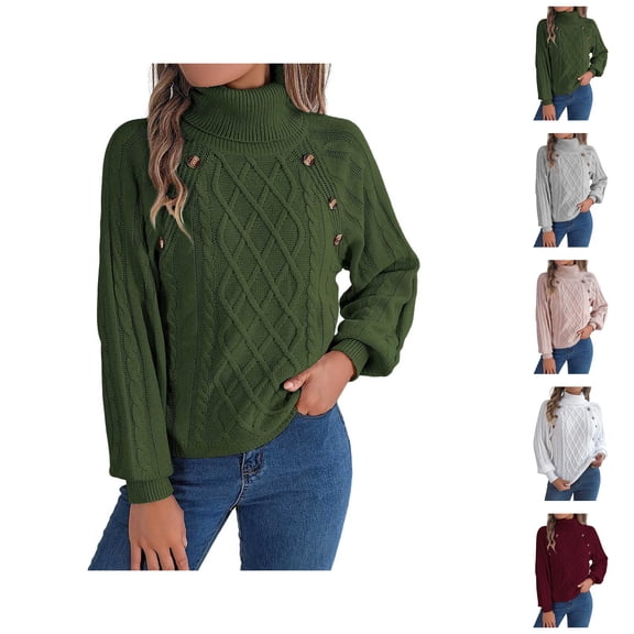 Sweaters for Women 2025 Fall Winter Long Lattern Sleeve Turtleneck Knitted Sweater Jumper Top Womens Pullover Sweaters