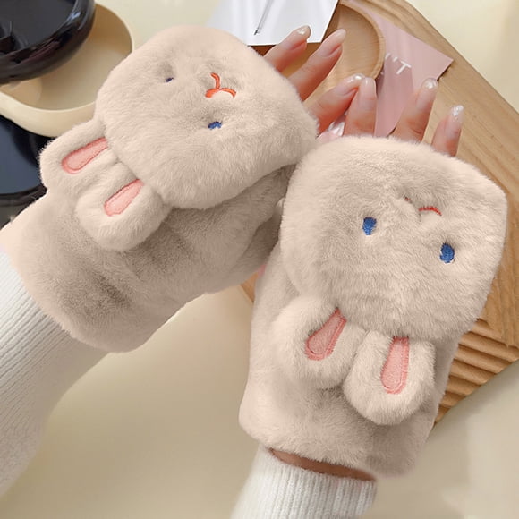 Womens Fox Gloves Winter Plush FauxFur Cute Mitten