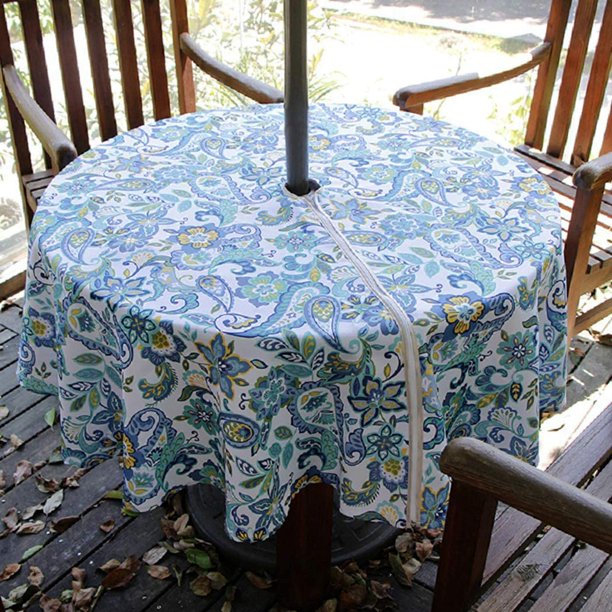 Xsinufn Round Tablecloth with Umbrella Hole and Zipper for Patio Garden, Outdoor Tablecloth