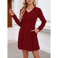 thumbnail image 5 of Women'S Knit Long Sleeve Sweater Dress Casual V Neck Tunic Dresses Fall Trendy Outfits Wine Red M, 5 of 7